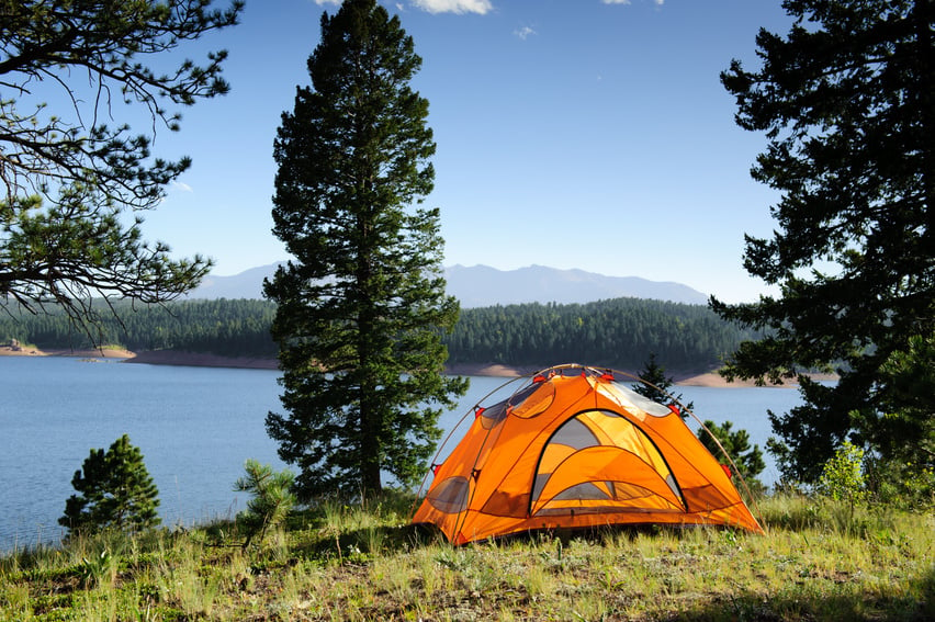 Camping Tent by Mountain Lake